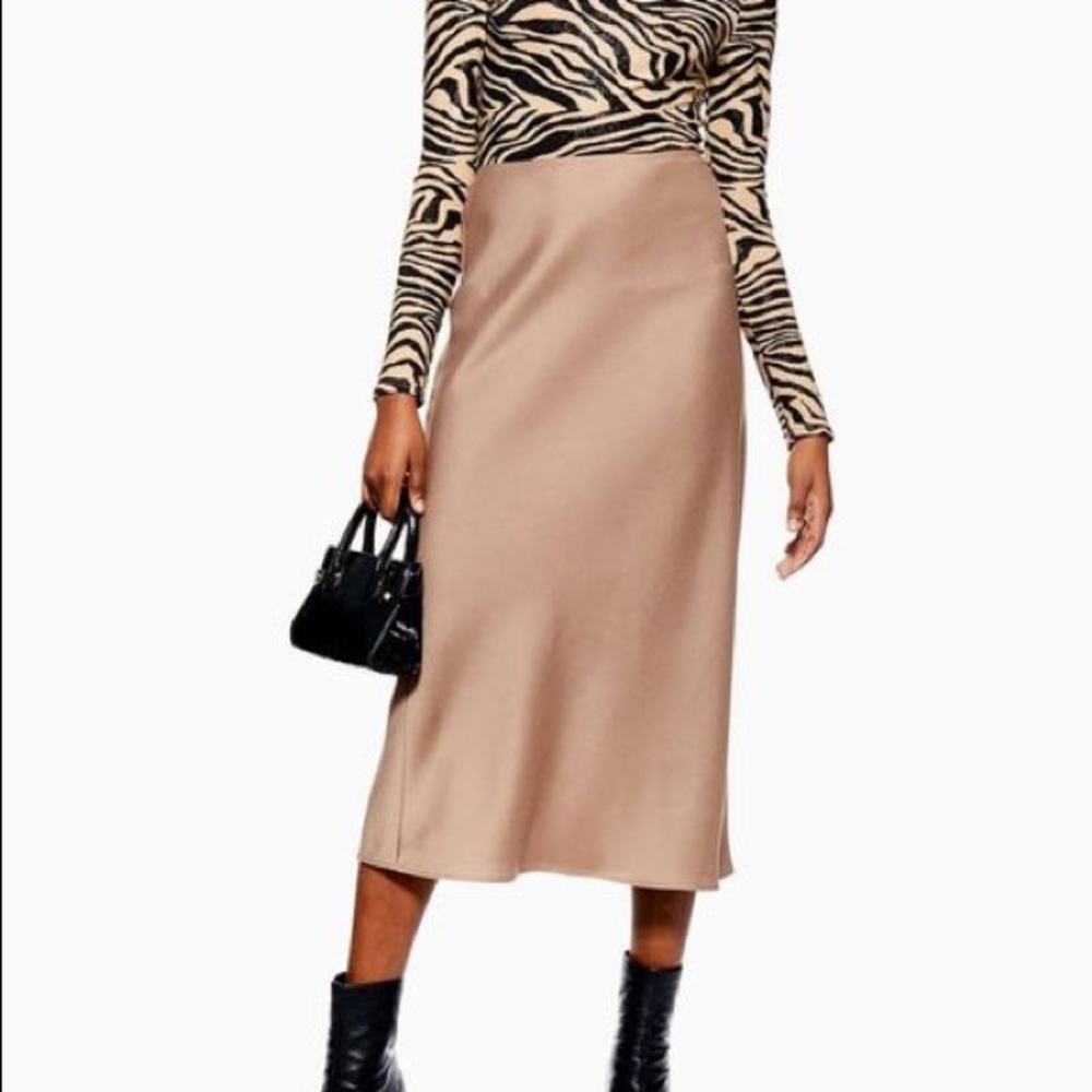 Topshop Nude Satin Slip Skirt